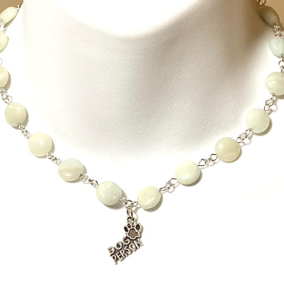 Genuine Pale Green Serpentine Necklace, Cute Dog Person Paw Print  + Gemstone - Picture 2 of 13